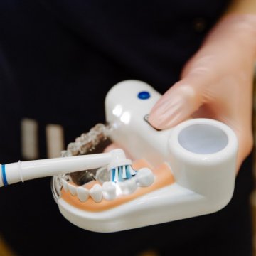 Electric toothbrush head being used